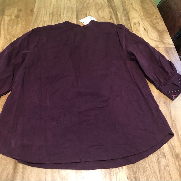 NWT Knox Rose Plum Purple Embroidered 3/4 Sleeve Half Button Shirt Size Large - Picture 11 of 12
